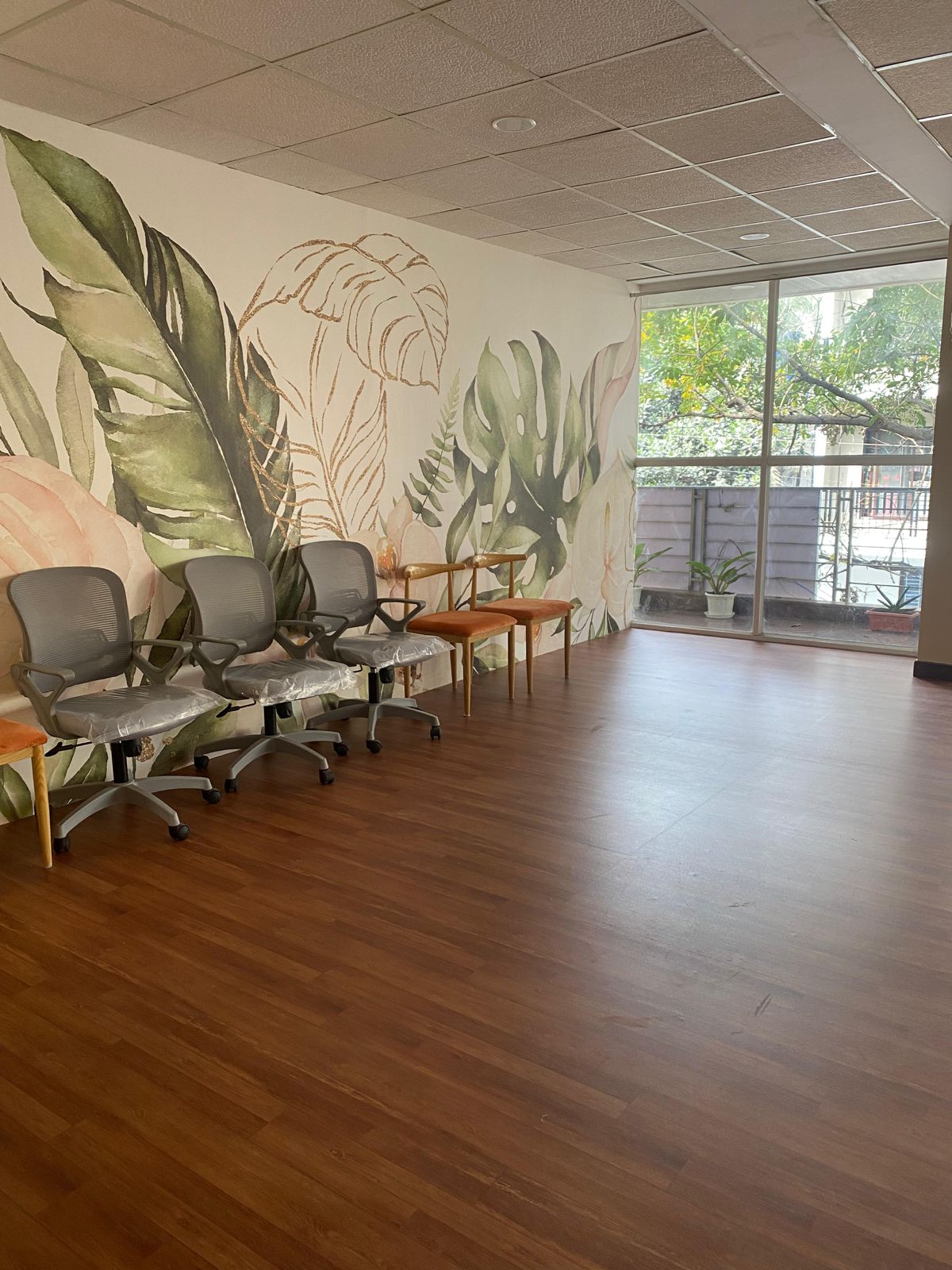 Waiting area seating with soft lighting